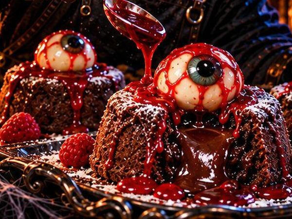 Bloody Eyeball Lava Cakes